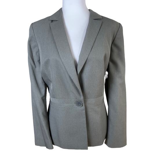 Kasper Size 16 Women's Pinstripe Blazer Jacket Gray Single Button Office Career - Picture 1 of 11